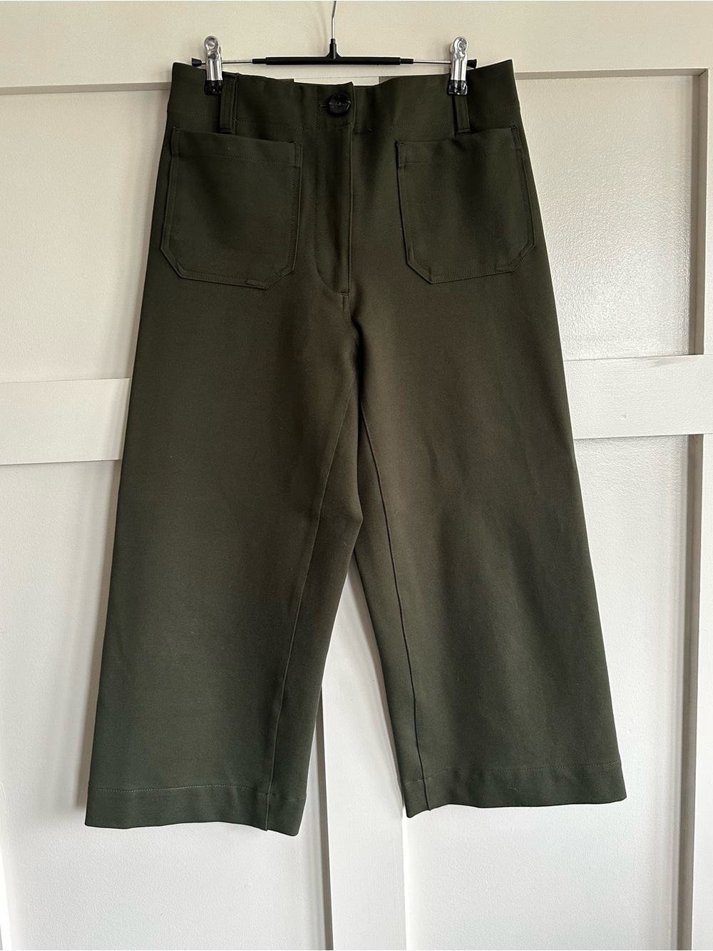 Quince Ultra Stretch Ponte Cropped Wide Leg Pants Green